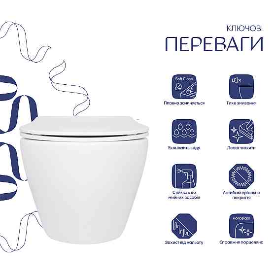 Унітаз підвісний Qtap Jay безобідковий Ultra Quiet із сидінням Soft-close QT07335177W Київ