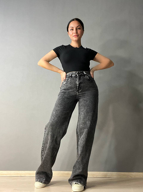 Джинсы женские Dragon 8101 palazzo jeans палаццо ровные от бедра стрейчевые темно серые, темно-серый Одесса - изображение 1