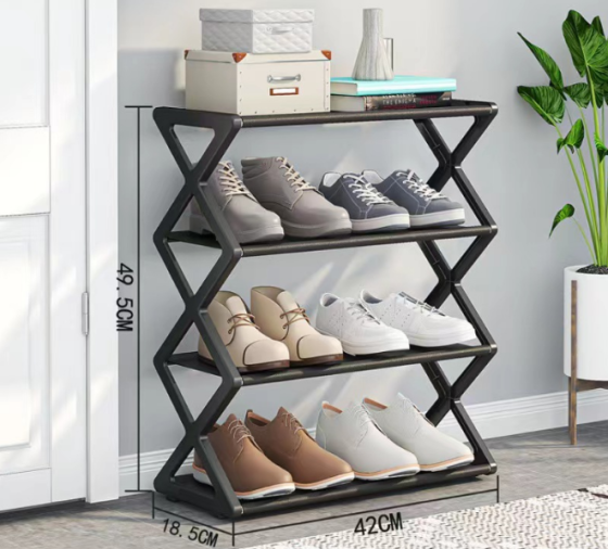 Модульна поличка для взуття, чорний органайзер на 4 полички для прихожої 42х18.5х49.5 см Кам'янець-Подільський