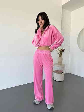 Женский велюровый костюм двойка: худи на молнии и штаны. Розовый, 46/48 Одесса