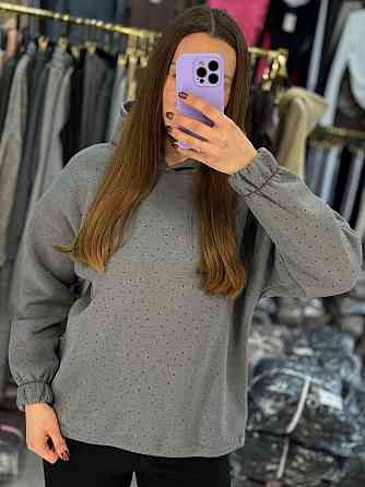 Жіночий утеплений блискучий худі зі стразами трьохнитка на флісі Одеса