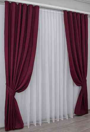 Комплект готових штор VR-Textil Жакард Ібіца № 881ш Бордовий 140х270 см 2 шт (39-883) Київ