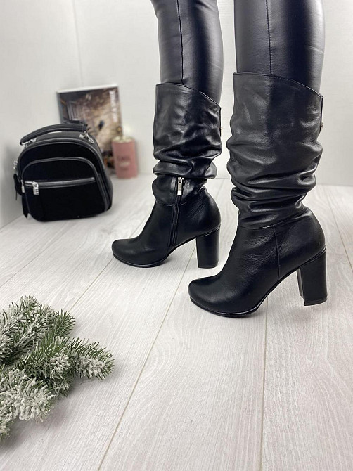 Nivelle Напівчоботи жіночі Nivelle чорні натуральна шкіра висота 24см обхват 34-36см каблук 9см Коломия - фото 2