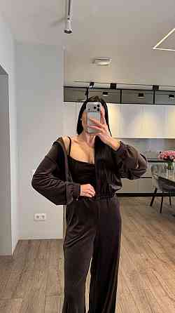 Женский стильный повседневный костюм тройка велюр плюш Шоколад, 44/46 Одесса