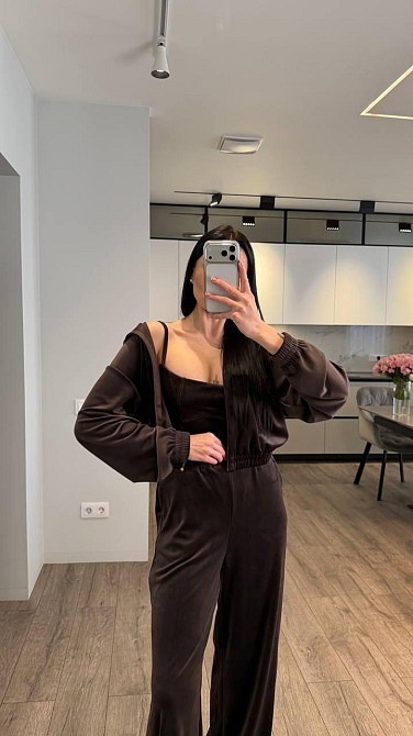 Жіночий стильний повсякденний костюм - велюр плюш Шоколад, 44/46 Одеса - фото 5