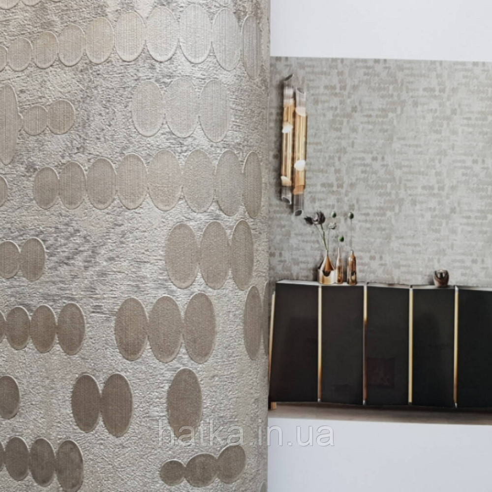 Шпалери вінілові на паперовій основі Zambaiti C88122 ABITAT лофт геометрія овали кола сірий сріблястий метал Київ - фото 2