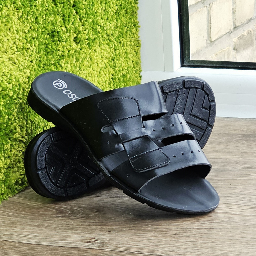 Мужские Шлёпанцы Тапочки Сланцы Чёрные Кожаные (размеры: 41,42,43,45) Днепр - изображение 8