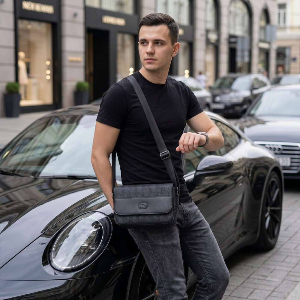 Мужская брендовая барсетка, сумка через плечо Lacoste (4838) черная Киев - изображение 7