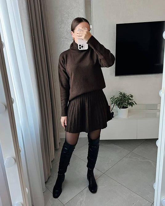 Женский уютный теплый костюм: свитер и юбка мелкая машинная вязка Одесса - изображение 5