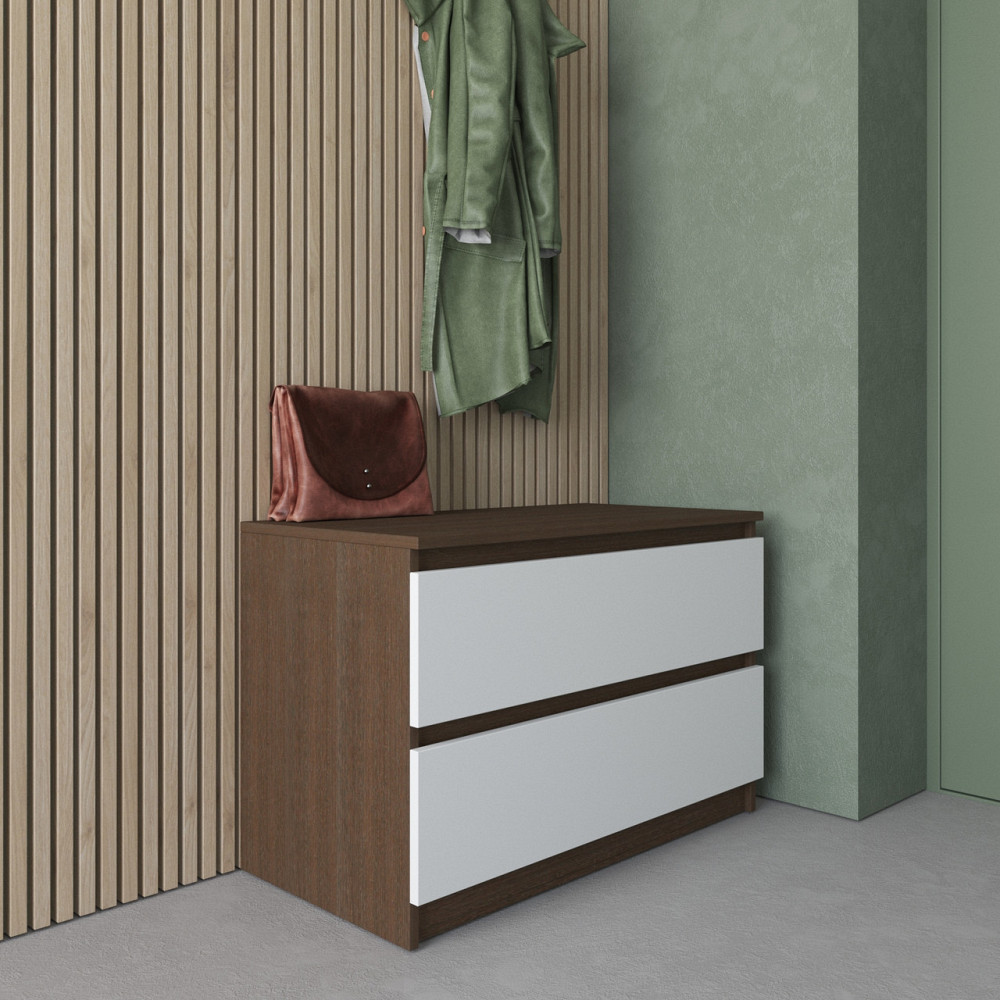 Комод VAYS R-19 Венге Темний-Білий фасад, 2 шухляди без ручок, ЛДСП, 80×40×53 см - для передпокою, спальні, вітальні Львів - фото 1