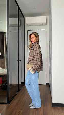 Жіноча стильна повсякденна картата сорочка фланель Бежевий Одеса