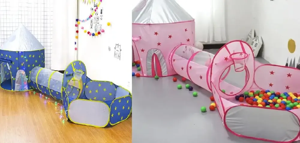 Детский игровой домик-палатка "Замок" 3в1 с туннелем и бассейном под шарики розовая Коломия - фото 4