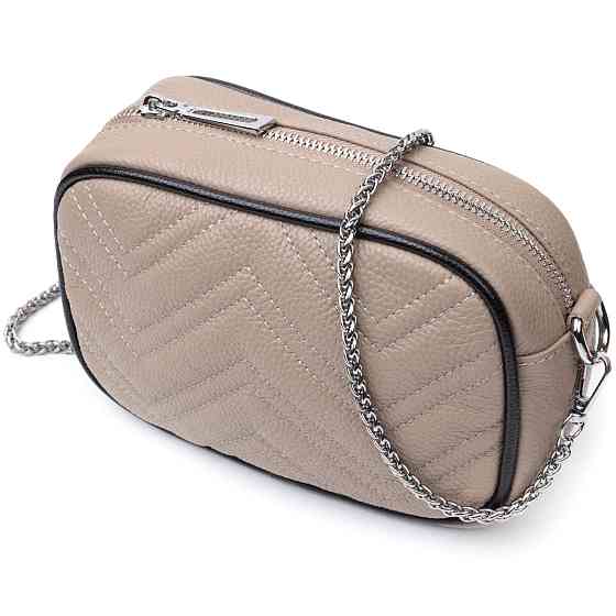 Жіноча вечірня сумка на ланцюжці з натуральної шкіри Vintage 22381 Бежева Київ