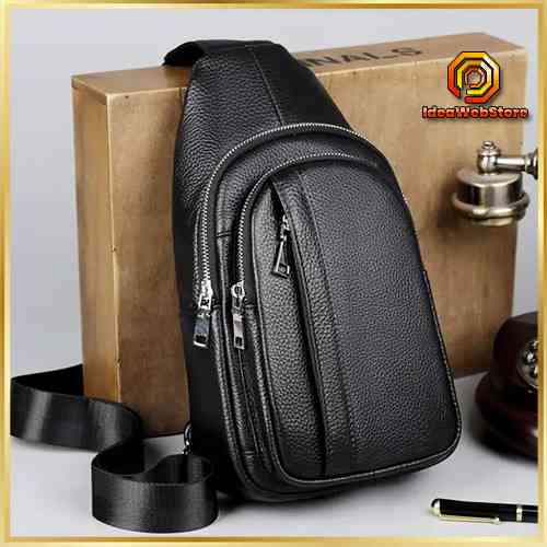 Мужская кожаная нагрудная сумка слинг бананка много отделений повседневная сумка для мелочей TIDING BAG Киев