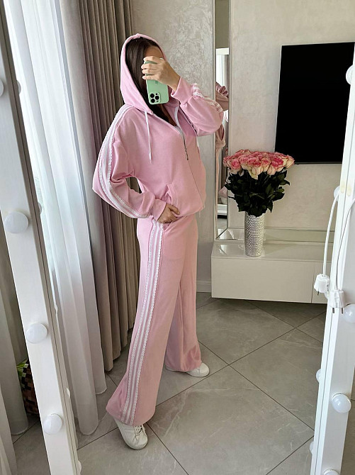 Жіночий стильний прогулянковий велюровий костюм, двойка Рожевий, 52/54 Одеса - фото 5