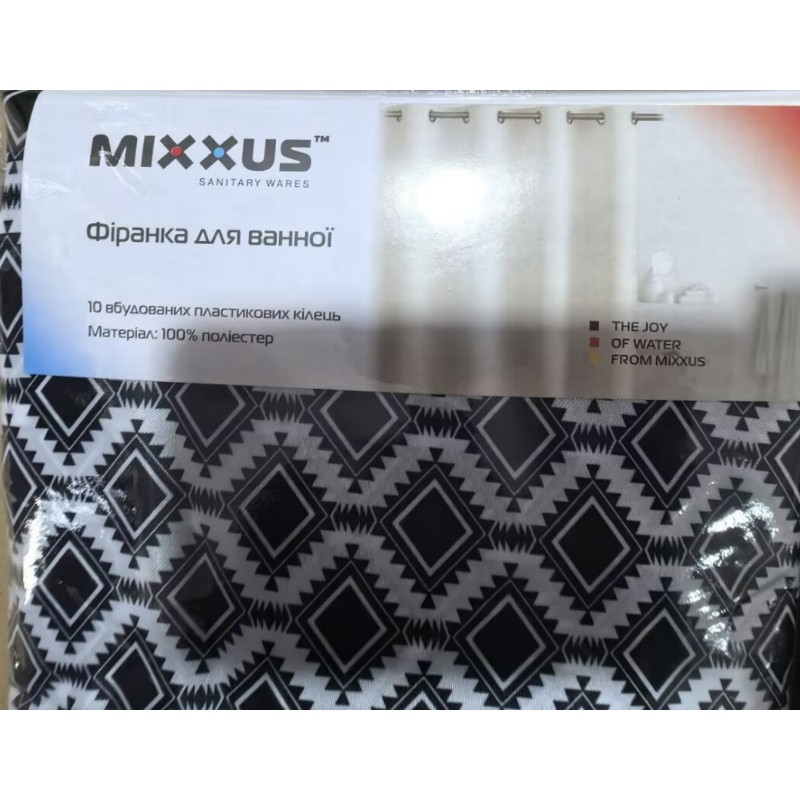 Шторка для ванной Mixxus SCT-007-180x180 из полиэстера со встроенными кольцами (Узор 