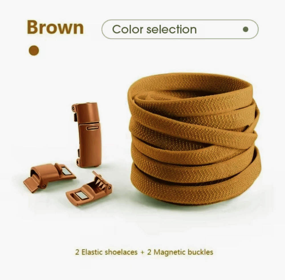 Еластичні шнурки без зав'язок з магнітними застібками в один колір Коричневий Смела - изображение 1