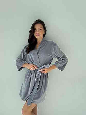 Халат жіночий плюш велюр під пояс Сірий S Харків