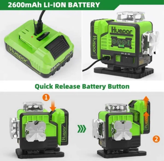 Лазерний рівень нівелір Huepar P04CG 4D відкалібрований 16 ліній Зелений промінь Вінниця