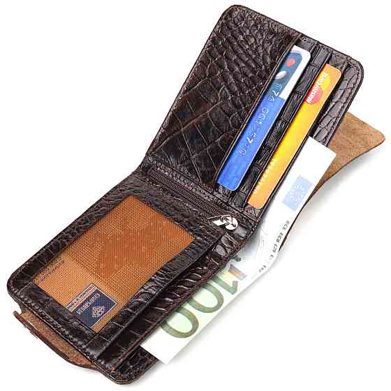 Практичное портмоне для мужчин в два сложения из натуральной фактурной кожи с тиснением под крокодила CANPELLINI 21578 Коричневое Киев