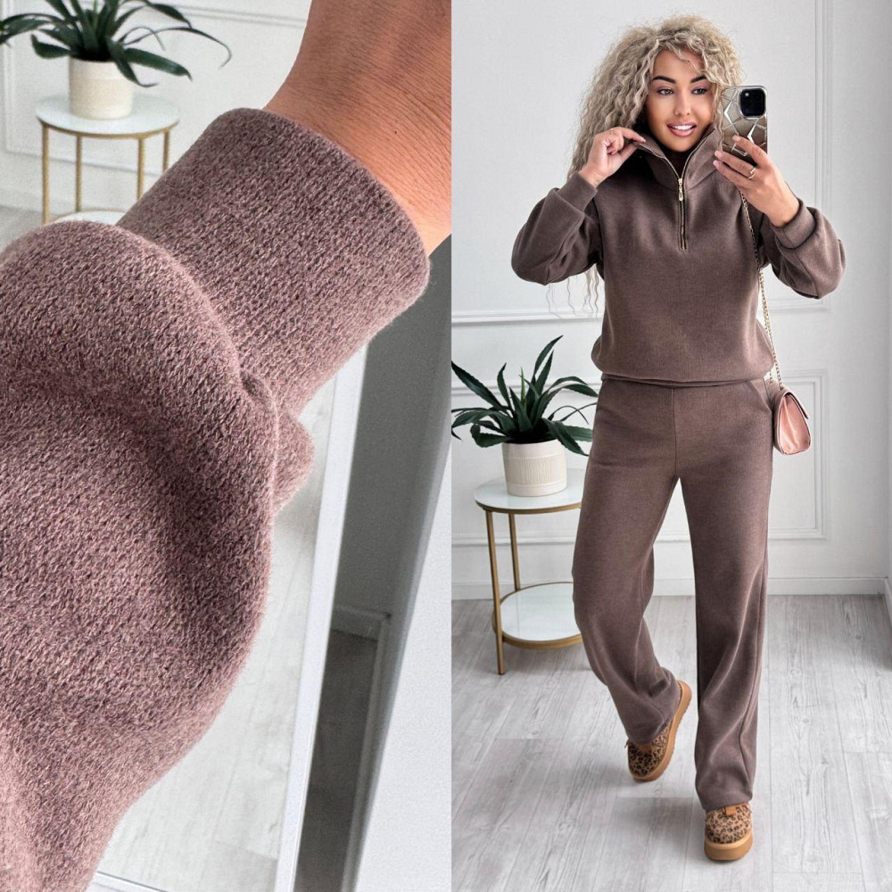 Жіночий стильний і теплий в'язаний костюм осінь-зима на трикотажній основі. Шоколад, 42/44 Одеса - фото 8