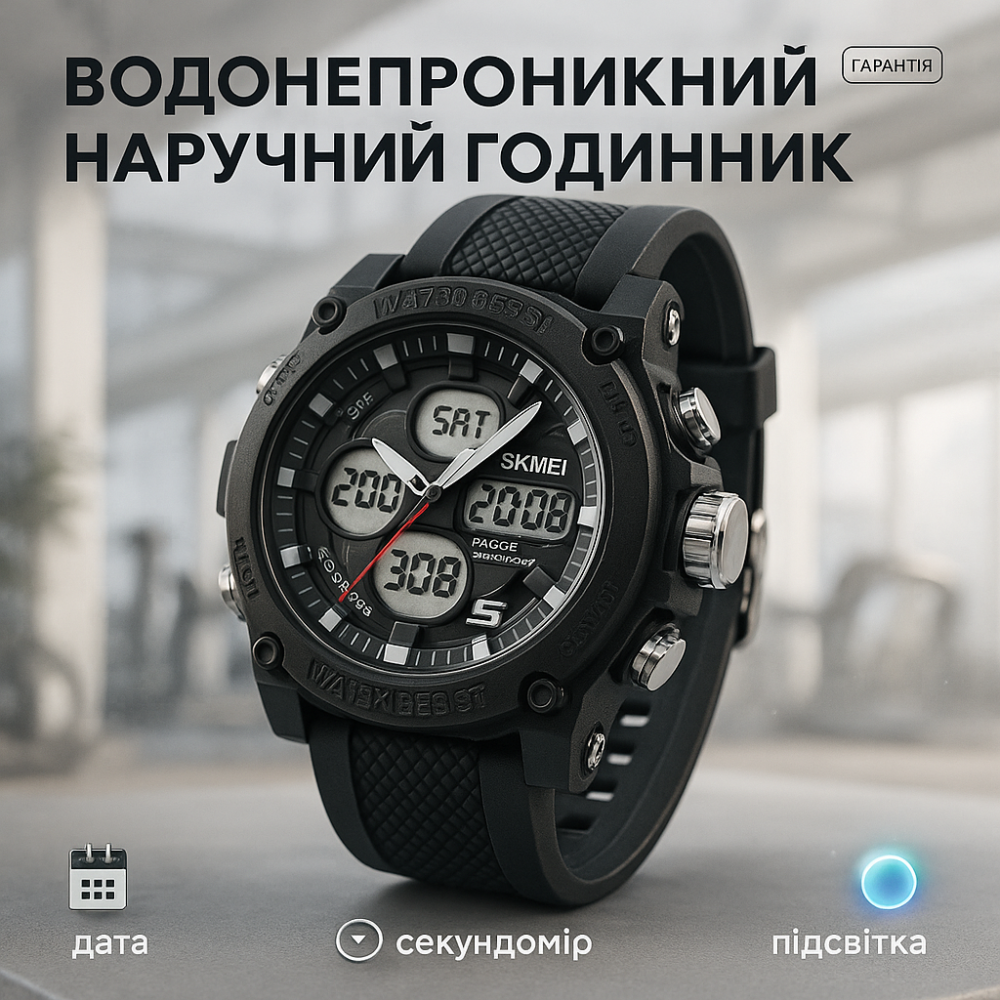 Спортивные часы с секундомером SKMEI 2065BKWT, Водонепроницаемые мужские часы кварцевые армейские UO-80 Львов - изображение 17