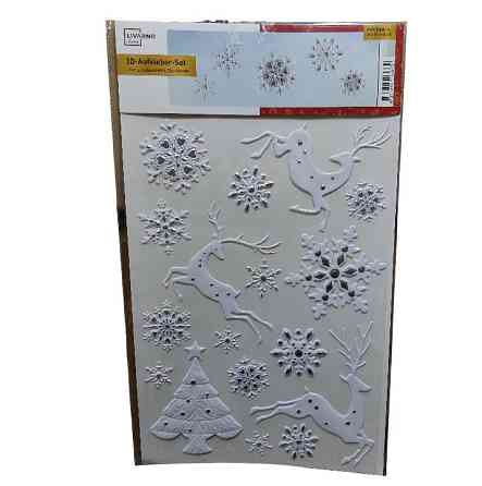 3D Новогодняя наклейка Олени со снежинками Livarno Home 29 на 41 см бело-серебристый Киев