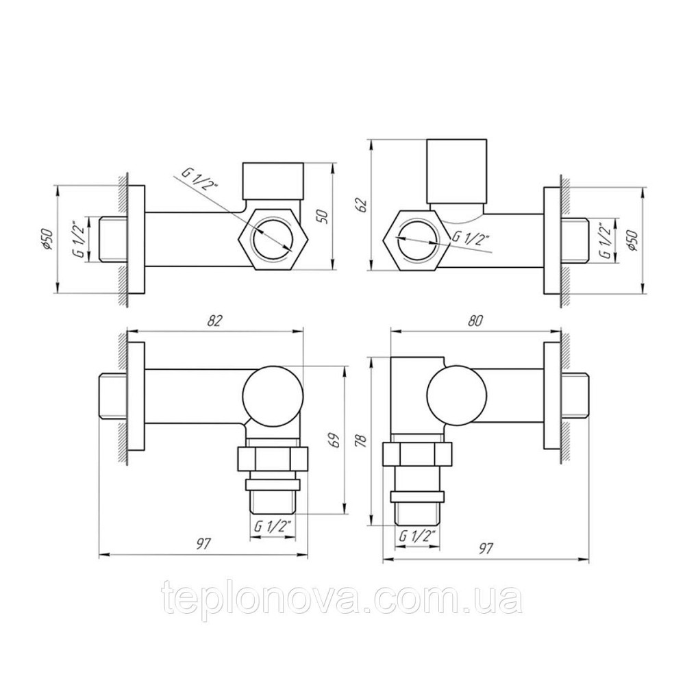 Кран кутовий під ТЕН Solomon 1/2"х1/2" білий, 2 шт. Чернівці - фото 4
