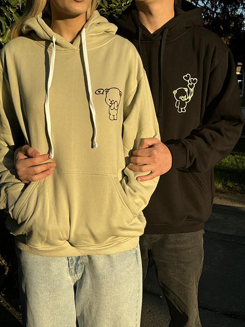 Парные худи для влюбленной пари с милим дизайном мишек - 