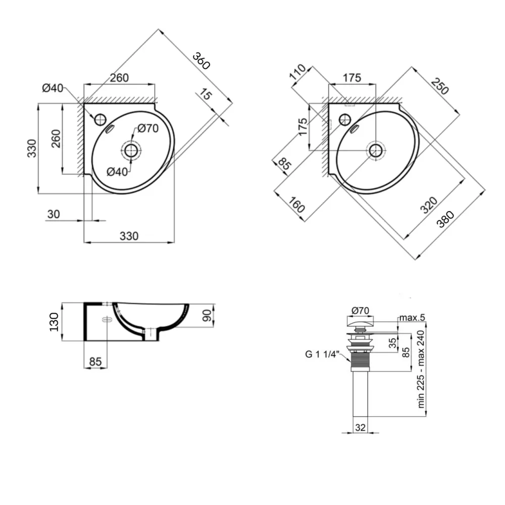 Комплект Qtap Leo N: Раковина подвесная угловая овальная 380x360x130 мм WHITE + Донный клапан PU02O Киев - изображение 9