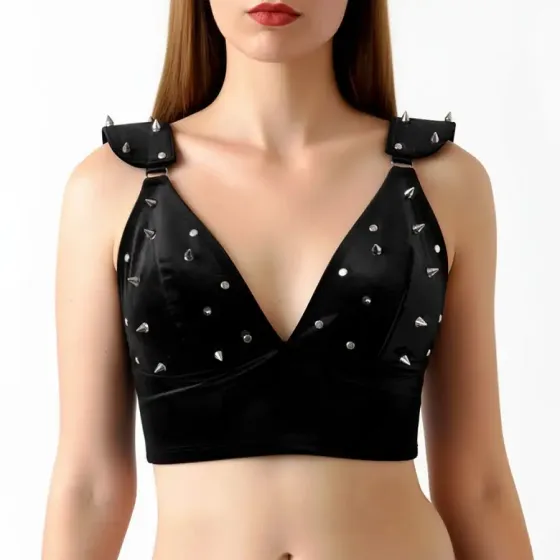 Ліф з шипами Art of Sex - Mistress, чорний з ефектом мокрого оксамиту, розмір L Львов