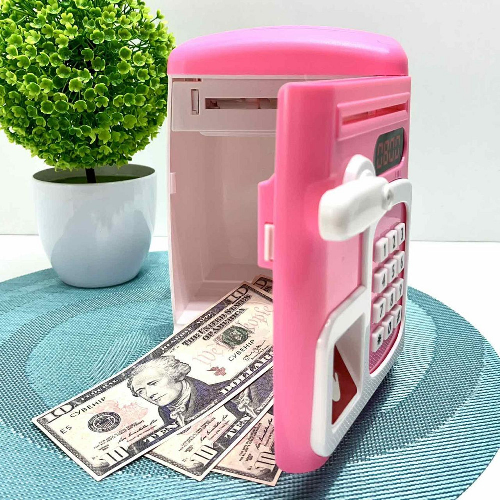 Сейф-скарбничка дитяча зі сканером відбитка пальця та кодовим замком затягує купюри звук підсвічування Рожевий (MK 5411) Чернігів - фото 8
