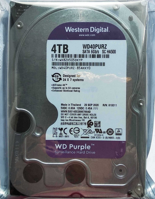 WD Purple 4TB (Новый, запечатан) для видеонаблюдения. Харьков - изображение 1