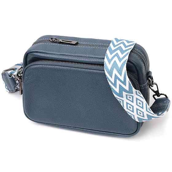 Интересная женская сумка кросс-боди из натуральной кожи Vintage 22297 Синяя Киев