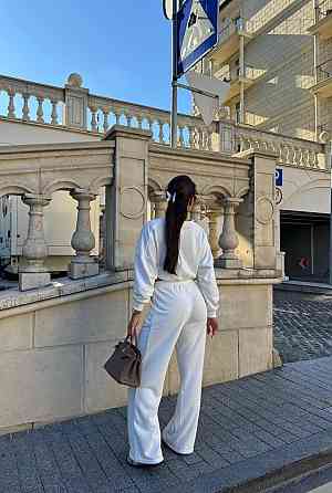 Женский прогулочный костюм двойка: кофта и штаны турецкая тринитка петля Молочный, 46/48 Одесса