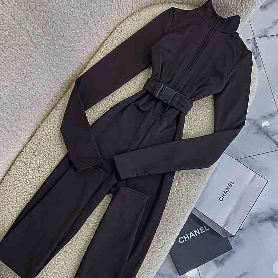 Женский стильный термо комбинезон  с поясом из плотного микродайвинга на флисе Одесса