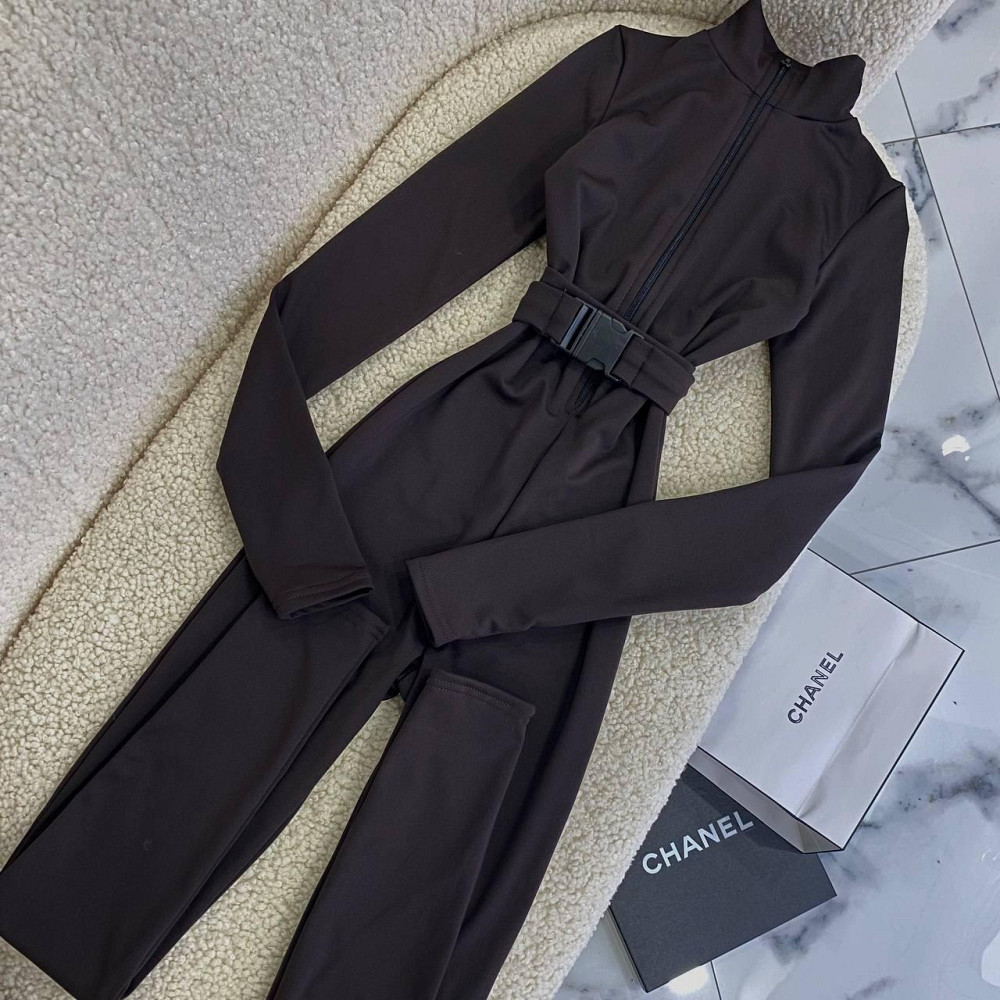 Жіночий стильний термо комбенізон  з поясом з щільного мікродайвінгу на флісі Одеса - фото 3