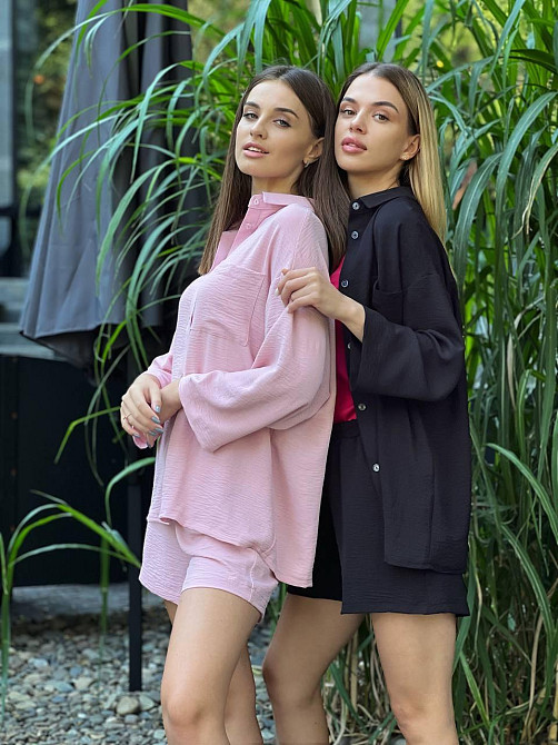 Костюм-двійка жіночий літній креп-жатка Чорний M Харків - фото 2