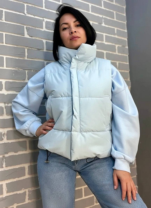Жилет женский HAIZIYUAN 9021 воротник стойка средняя длина голубой, голубой, M Киев - изображение 11