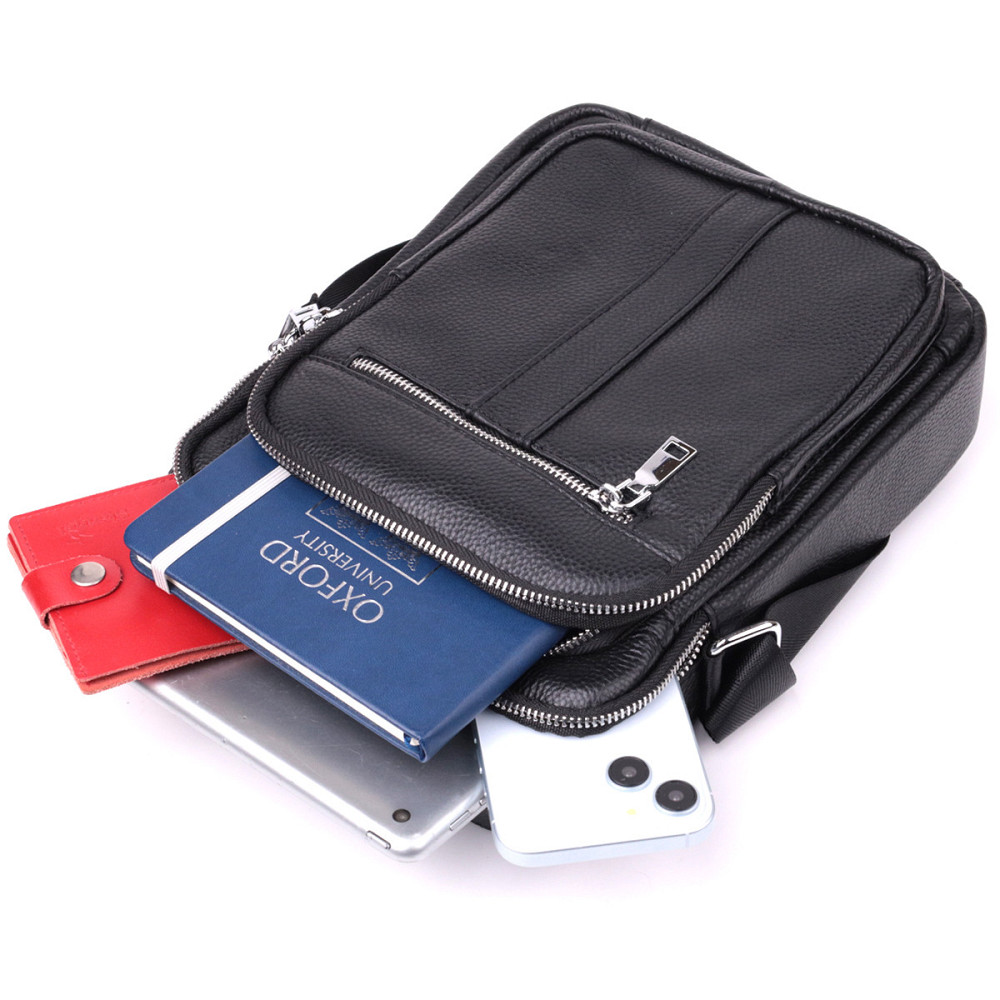 Мужская вертикальная сумка из натуральной кожи Vintage sale_15112 Черный Киев - изображение 8