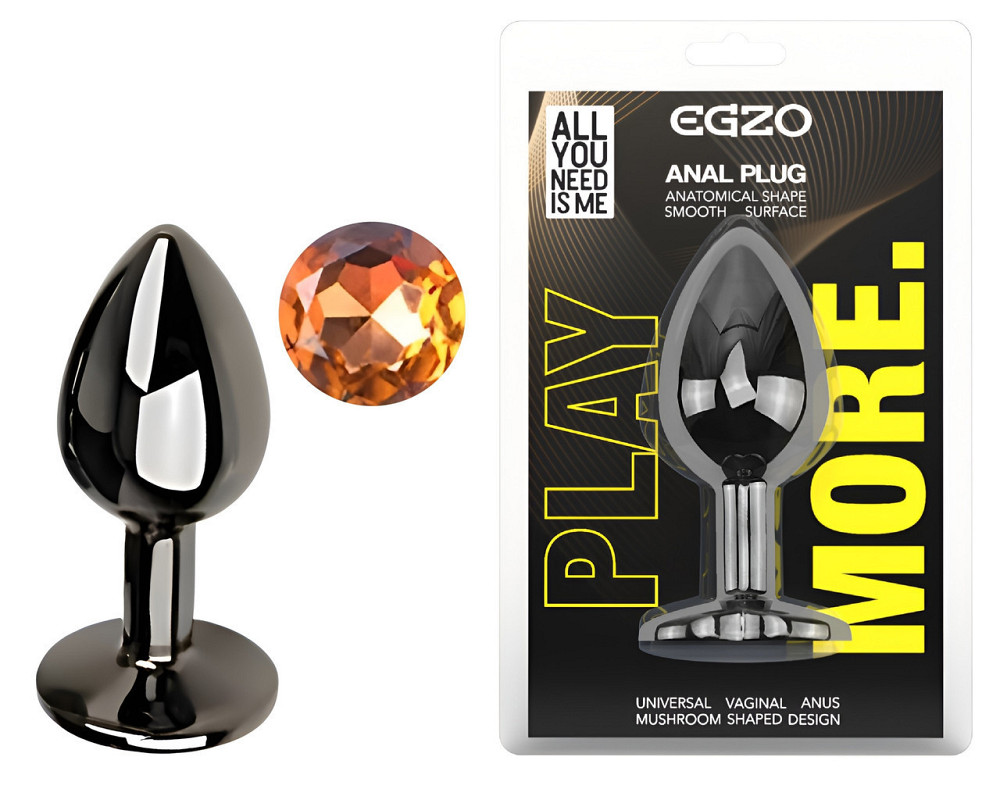 Анальна пробка з кристалом EGZO - Dark Gray Round Plug Yellow, size S Sex Aura Київ - фото 1