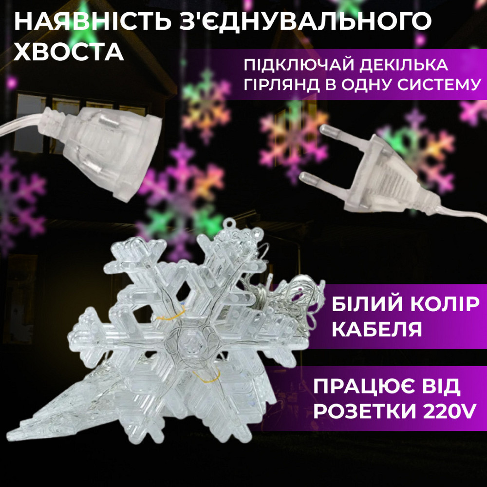 Гірлянда світлодіодна штора GarlandoPro сніжинка і зірка 12 фігур ED 3х1м гірлянда зірка 1733061ML Київ - фото 3