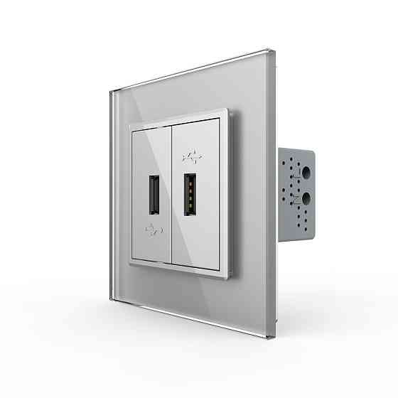 Розетка подвійна USB з блоком живлення Livolo сірий скло (VL-C792U-15) Коломыя