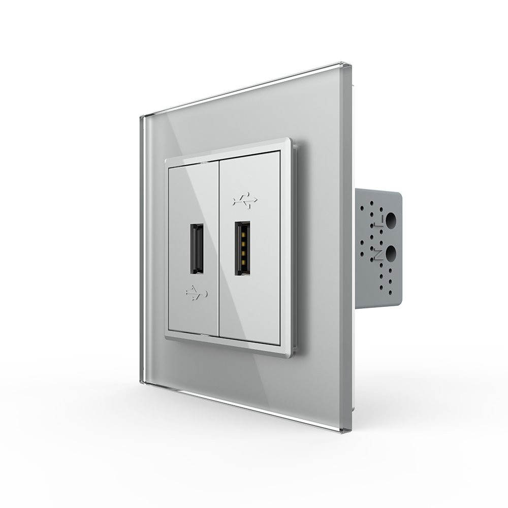 Розетка подвійна USB з блоком живлення Livolo сірий скло (VL-C792U-15) Коломыя - изображение 4