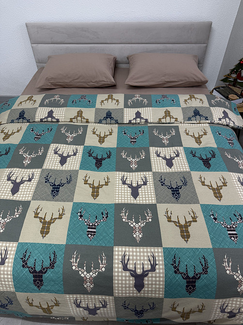 Ecotton Комплект постільної білизни Ecotton двоспальний 180х215 см зелений Олені новорічний Коломия - фото 3
