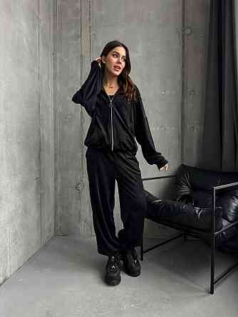 Жіночий прогулянковий костюм-двійка: кофта та штани з турецького велюру Чорний, 46/48 Одеса