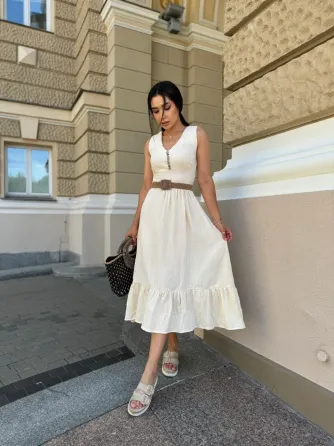 Муслиновое хлопковое сарафан из слоновой кости XS-S, новое с биркой Одесса