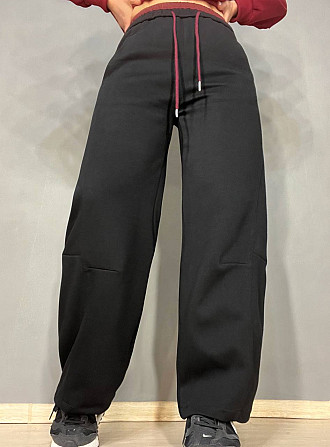 Штаны женские A-N 25061 спортивные широкие Baggy с карманами и шнурком трикотажные черные, черный, L Одесса - изображение 1