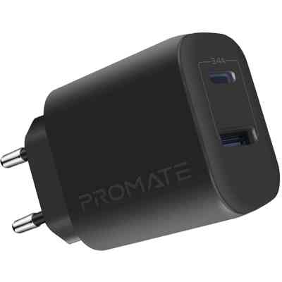 Зарядний пристрій Promate biplug-2 USB-C + USB-A 17W Black (biplug-2.black) Вінниця