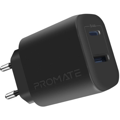 Зарядний пристрій Promate biplug-2 USB-C + USB-A 17W Black (biplug-2.black) Вінниця - фото 1